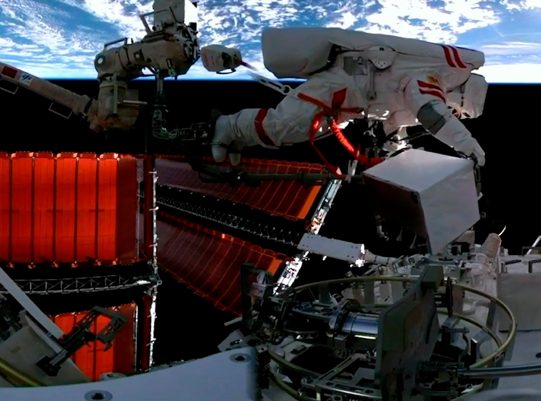 Astronaut Fei Junlong during a spacewalk on Tiangong, 9 February 2023